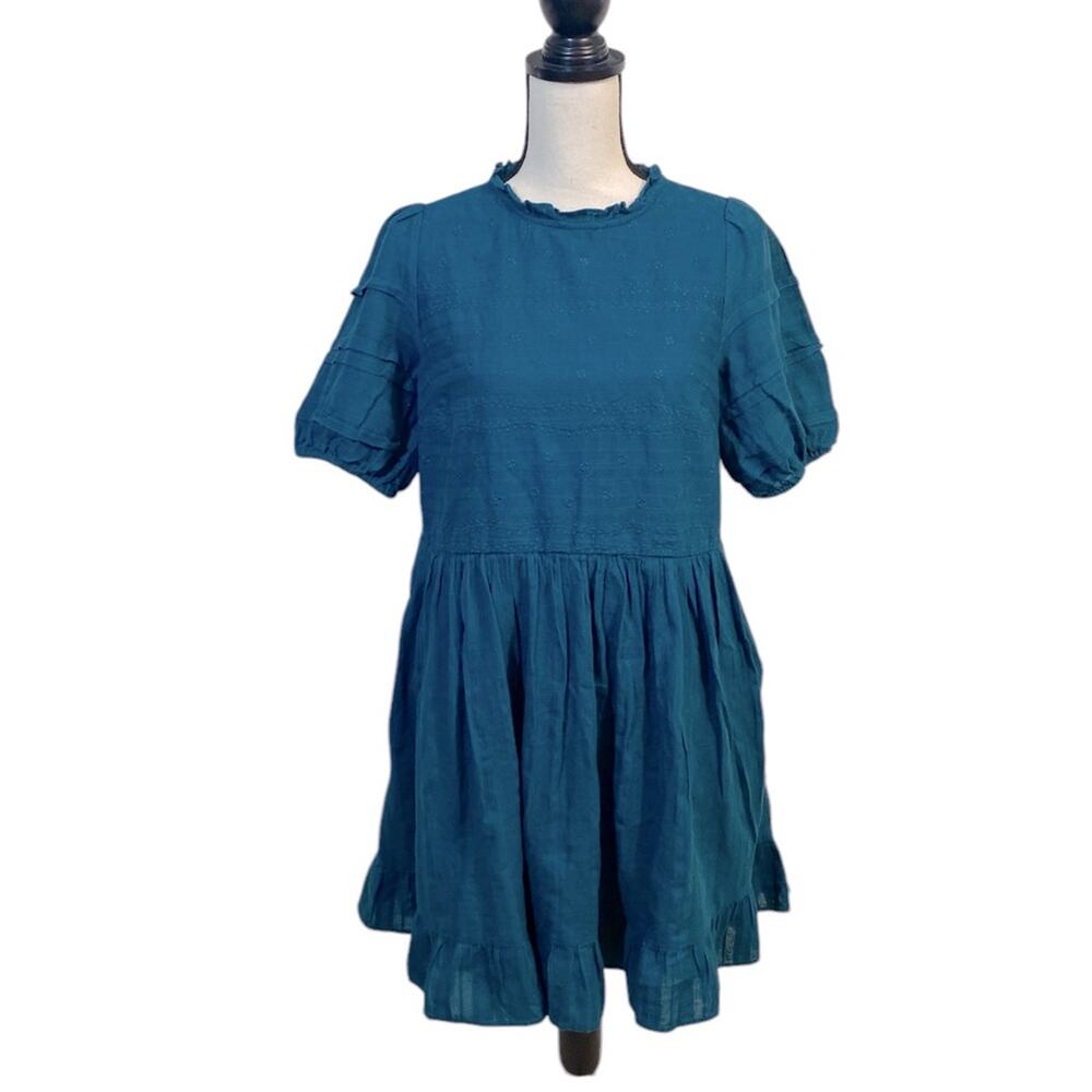 Universal Thread Teal Embroidered Peasant Schoolgirl Puff Sleeve Dress Small
